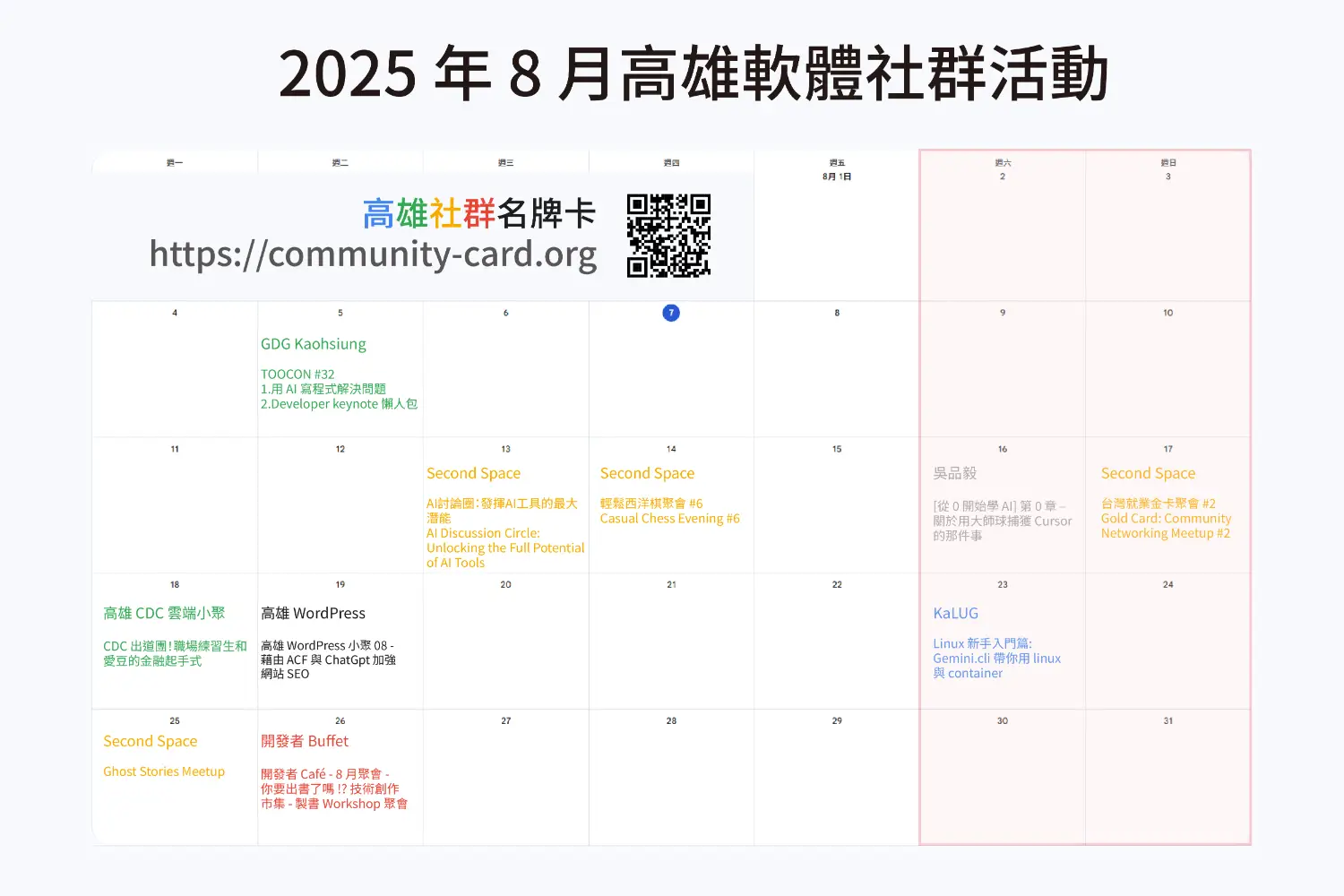 [玩樂] 八月高雄軟體社群活動