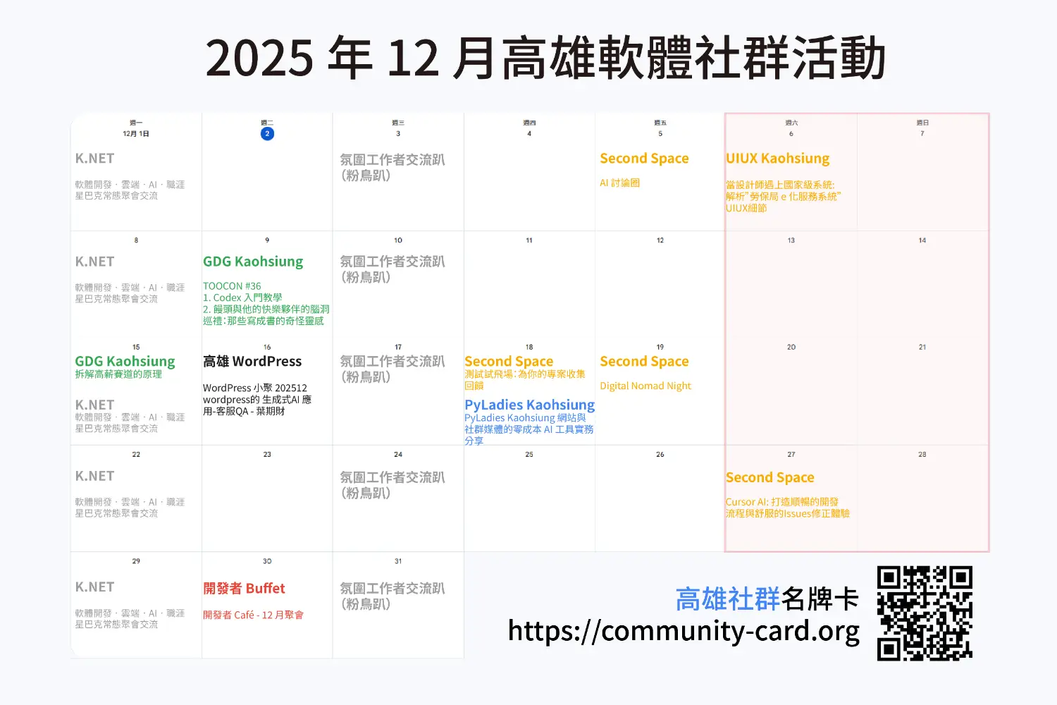 [玩樂] 十二月高雄軟體社群活動