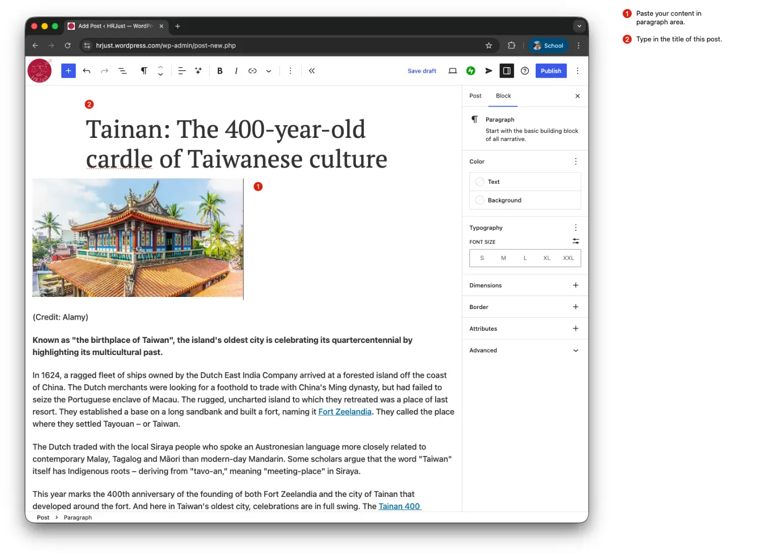Pasting content to Wordpress