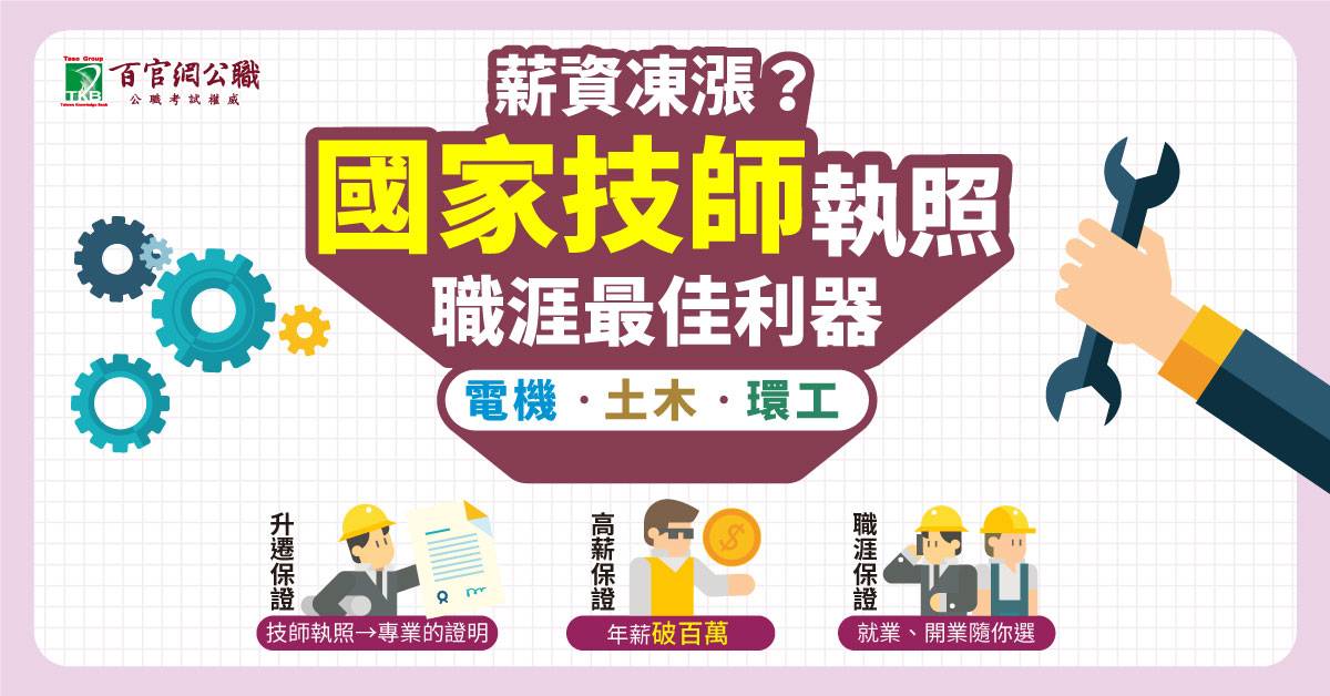 考取國家技師執照高薪就業或開業任你選 電機技師土木技師環工技師補習就在百官網