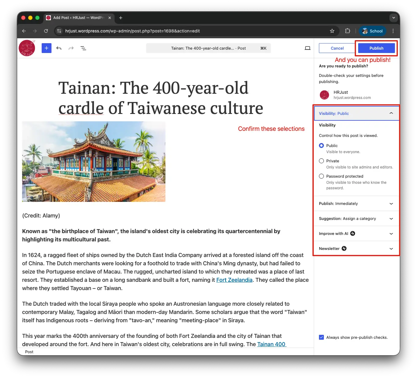 Publish the content
