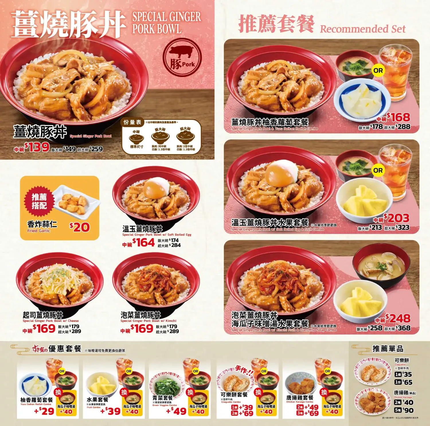 Sukiya 薑燒豚丼菜單
