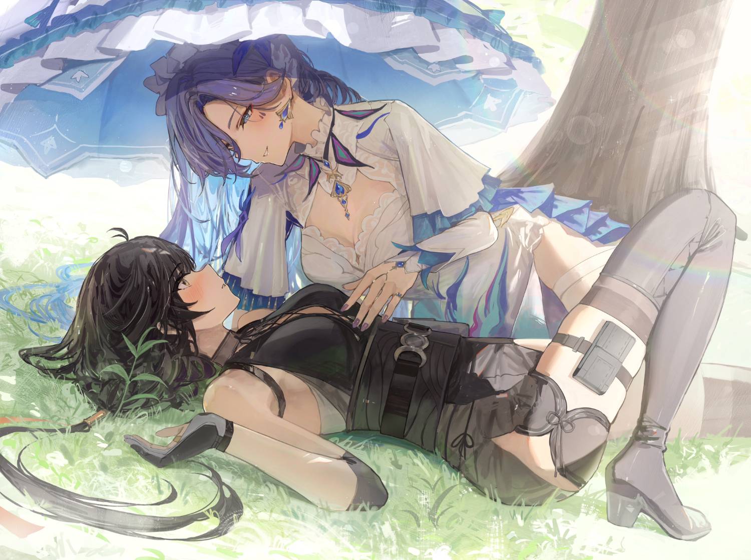 [鳴潮]坎特蕾拉跟阿漂兩人躲在在樹下玩... 