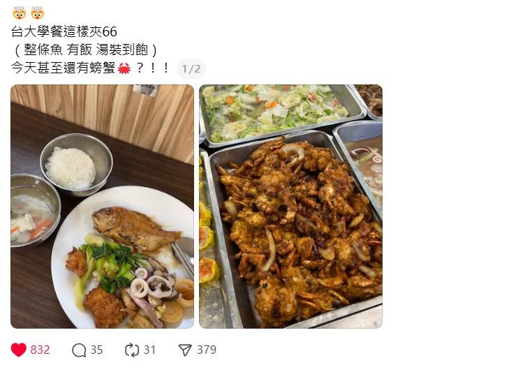 [問卦] 脆熱議：台大學餐有魚有飯66元