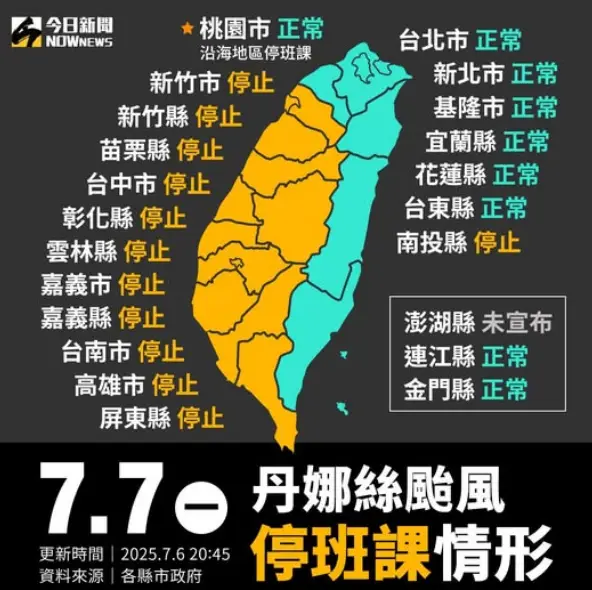 [問卦] 一張表顯示7/7全國各縣市停班停課狀況