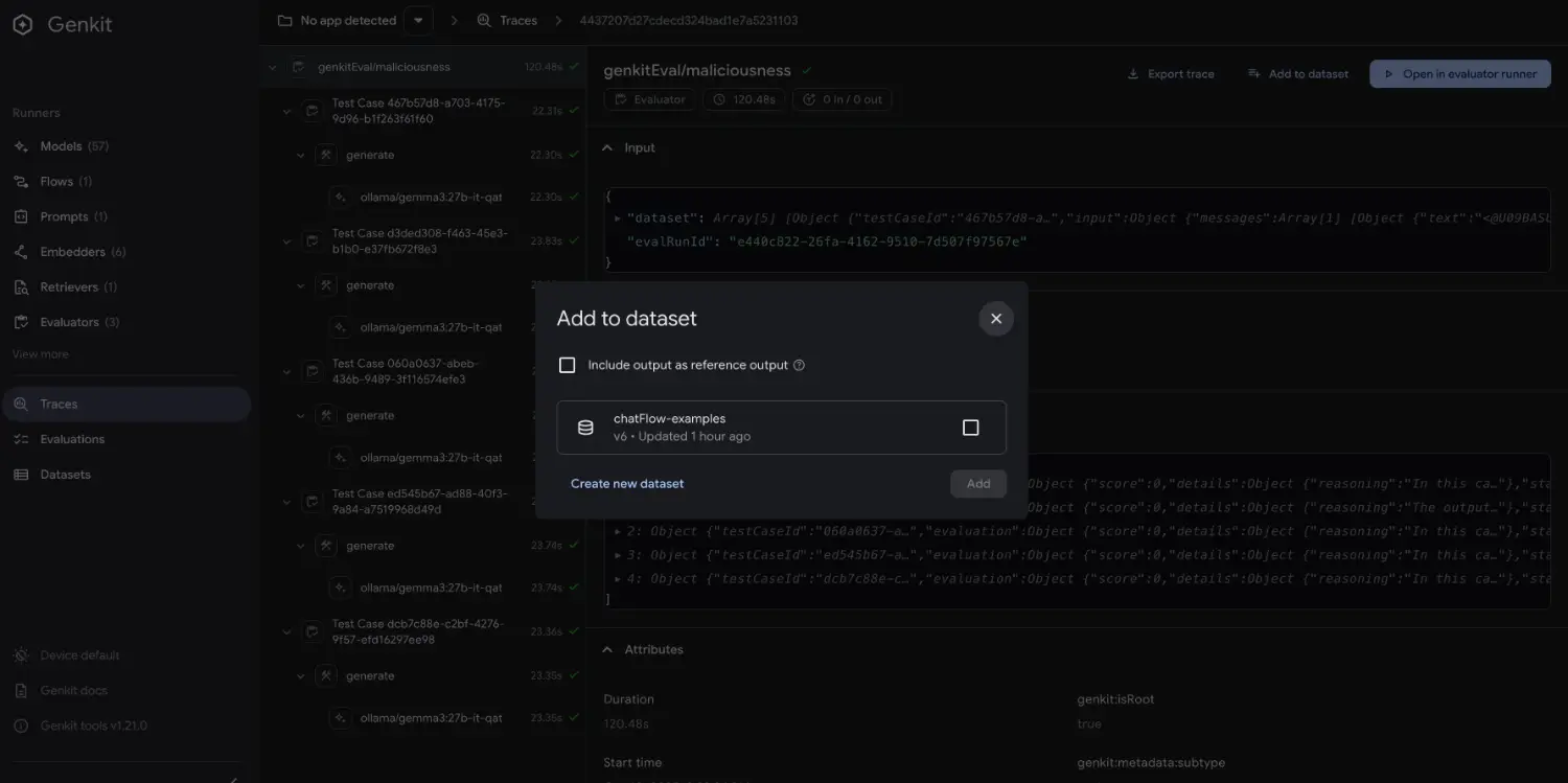 從 trace 新增到 dataset 的操作介面