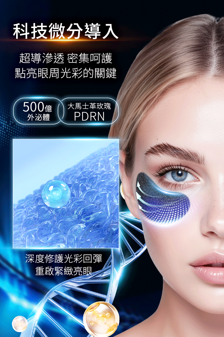 科技微分導入超導滲透 密集呵護點亮眼周光彩的關鍵500億大馬士革玫瑰外泌體PDRN深度修護光彩回彈重啟緊緻亮眼