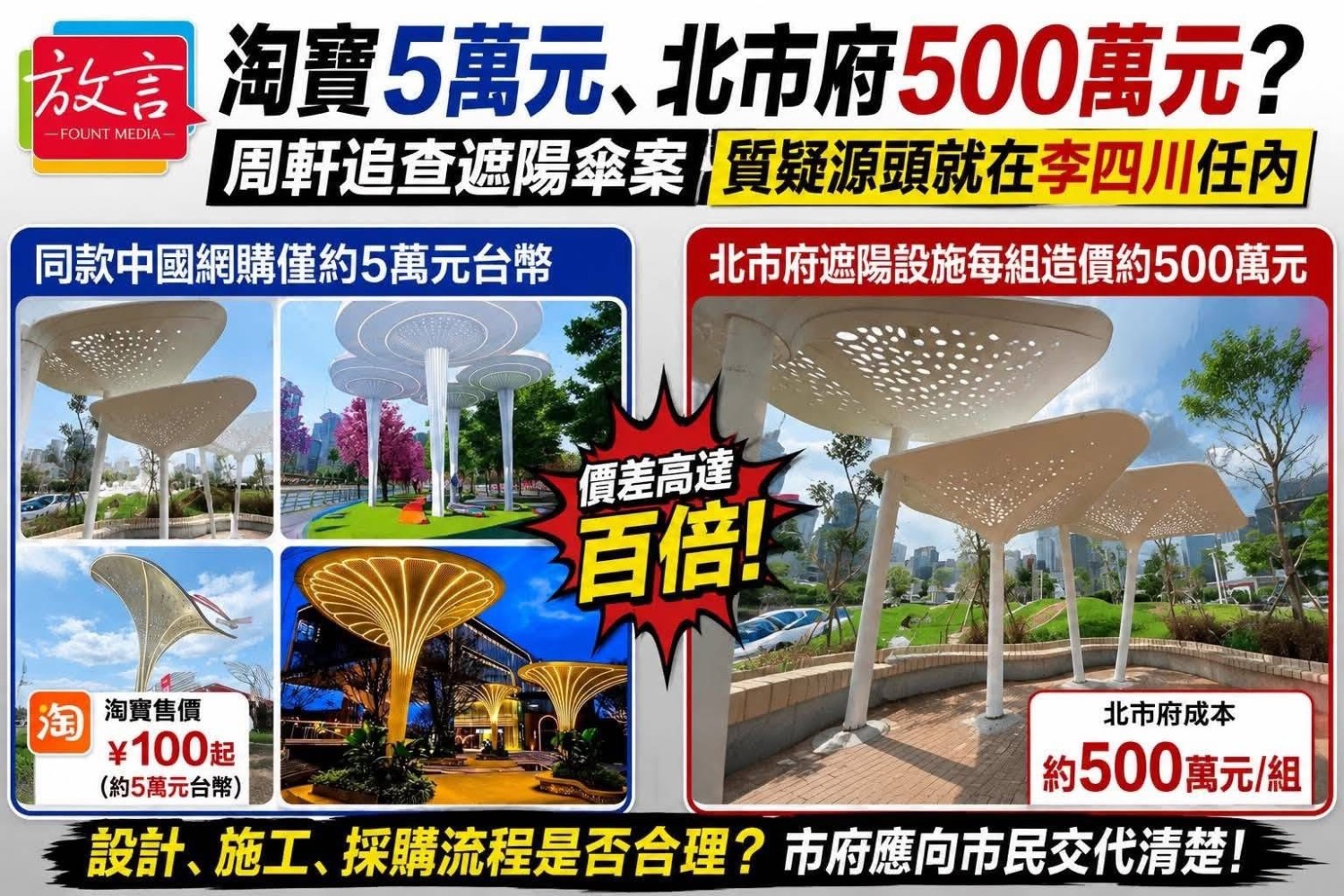 [討論] 新北遮陽傘一座90萬，李四川要500萬 - 政黑 - PTT.BEST 批踢踢爆文 2