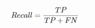 Recall = \frac{TP}{TP + FN}