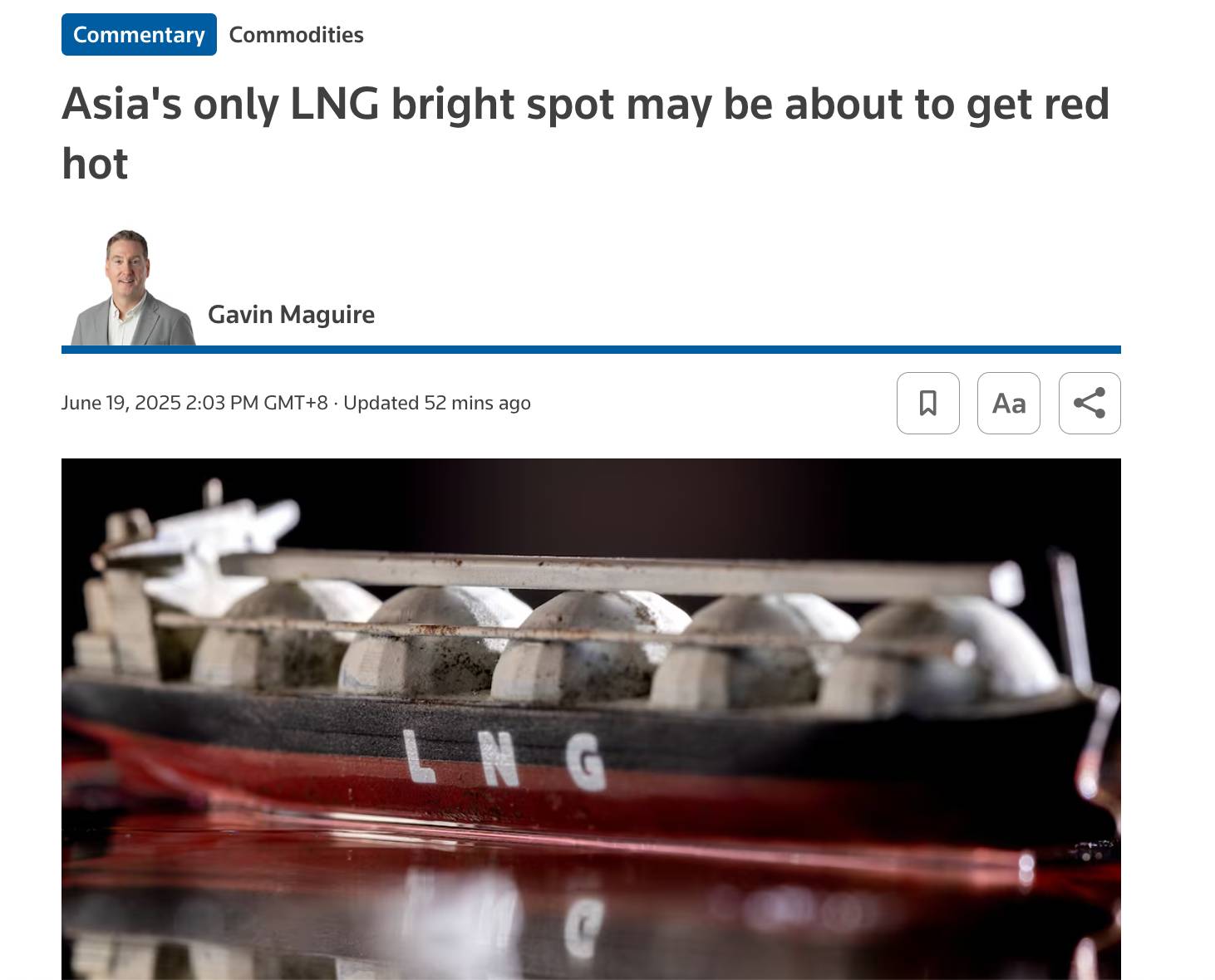 [爆卦] 路透專欄: 亞洲減量 LNG出口商靠台灣成長