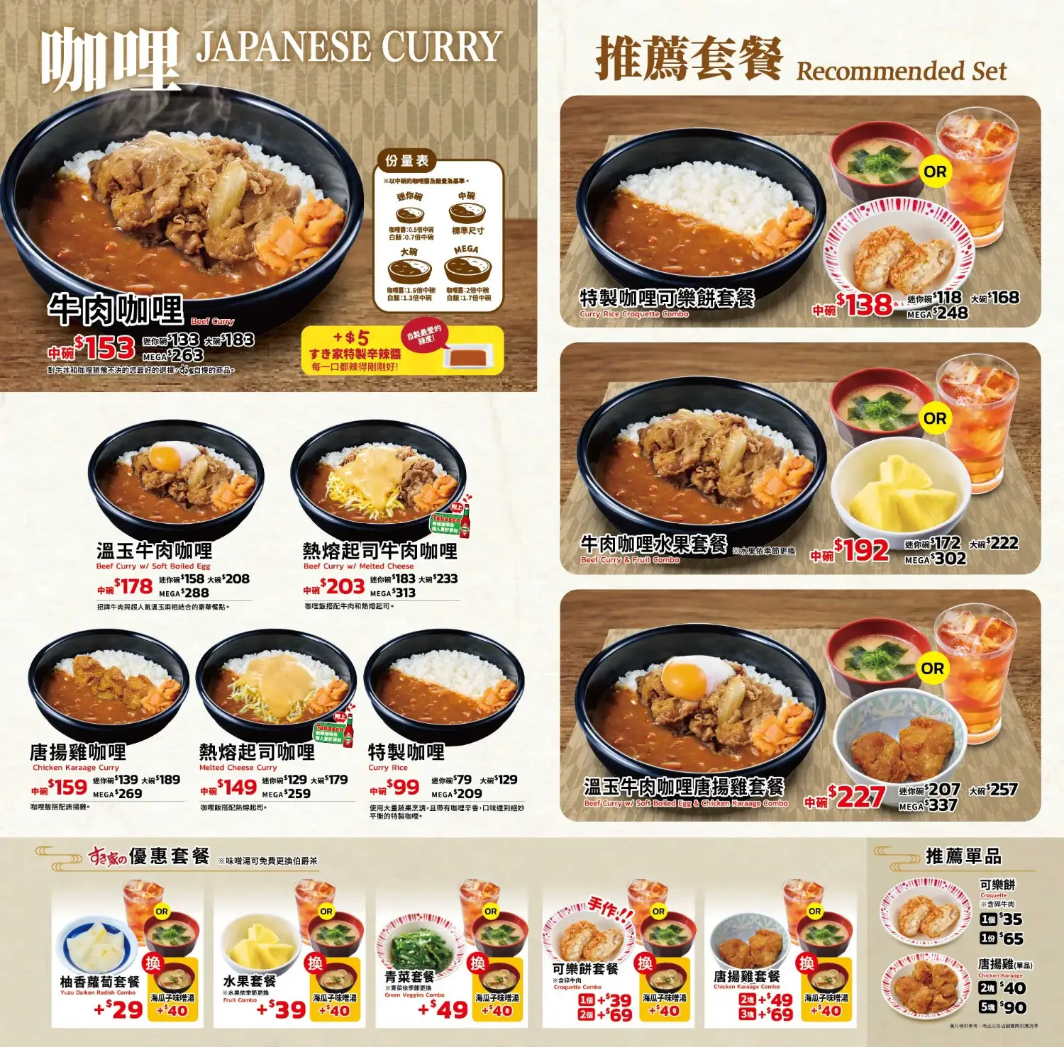 Sukiya 咖哩飯菜單