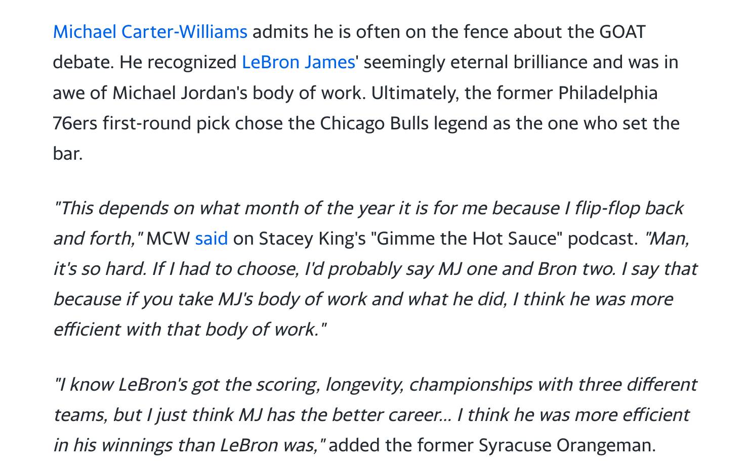 [外絮] MCW談心中的GOAT: 1.Jordan     2.LeBron
